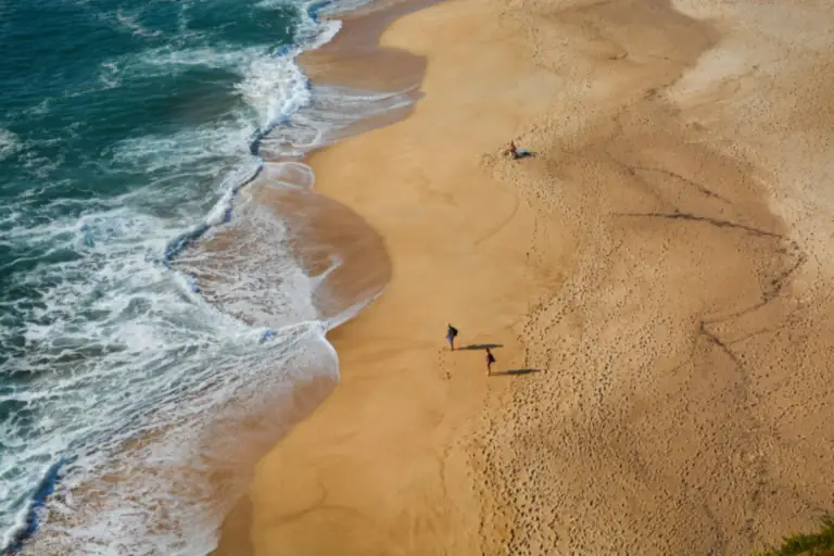 Golden sand beach seen from above in the Algarve