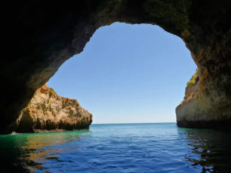 Sea cave opening to the ocean in the Algarve